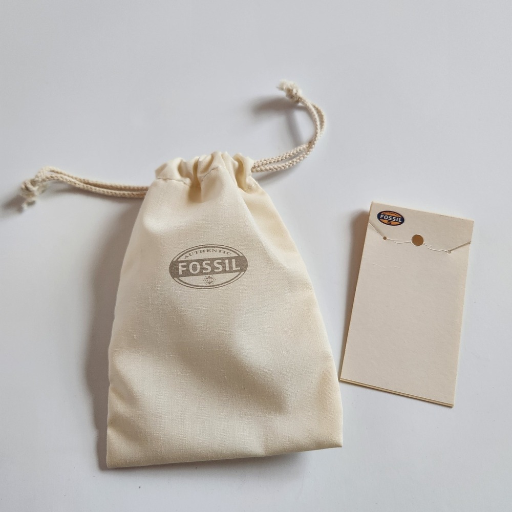 Authentic Fossil Jewelry Pouch Cream Cotton Drawstring‎ Bag